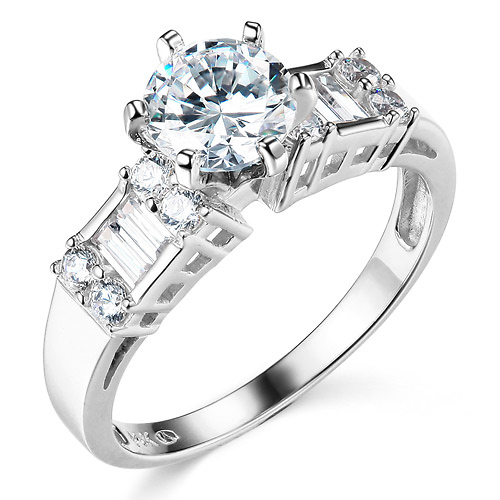 1.25 CT Round-Cut & Baguette CZ Wedding Ring Set in 14K White Gold 2ctw Slide 1