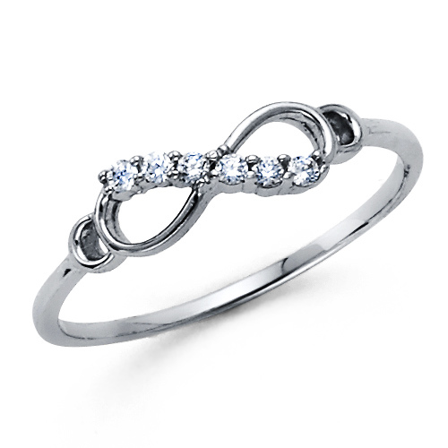 Sparkling CZ Infinity Ring in 14K White Gold Slide 1