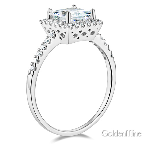 Square Halo 1-CT Princess CZ Engagement Ring in 14K White Gold Slide 1