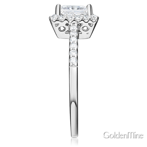 Square Halo 1-CT Princess CZ Engagement Ring in 14K White Gold Slide 2