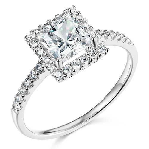 Square Halo 1-CT Princess CZ Engagement Ring in 14K White Gold Slide 0