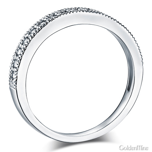 Milgrain 1-CT Round-Cut CZ Engagement Ring Set & Pave Stones in 14K White Gold Slide 5