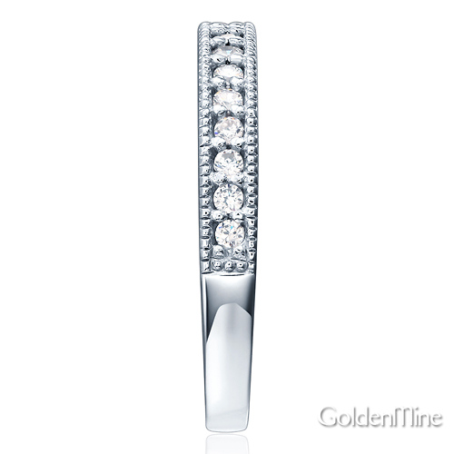 Milgrain 1-CT Round-Cut CZ Engagement Ring Set & Pave Stones in 14K White Gold Slide 6