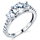 Tulip-Set Three-Stone Round-Cut CZ Wedding Ring Set in 14K White Gold thumb 1