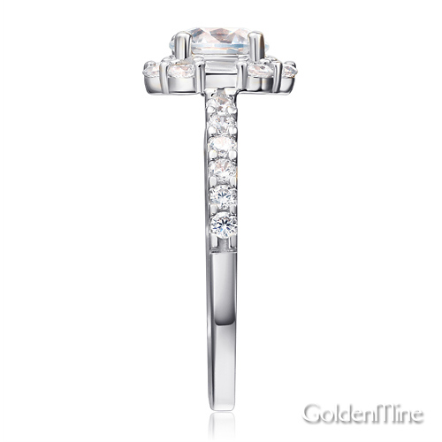 Squared Halo Baguette & Round-Cut CZ Wedding Ring Set in 14K White Gold Slide 3