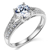 Split Shank Cathedral Knife-Edge 1-CT Round-Cut CZ Engagement Ring in 14K White Gold thumb 0