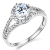 Split Shank Halo 1-CT Round Cubic Zirconia Engagement Ring in 14K White Gold thumb 0