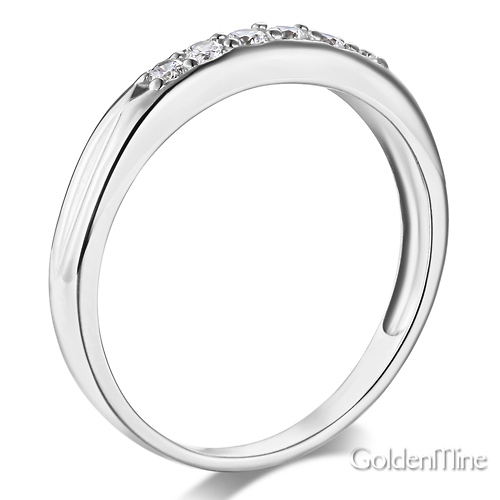 6-Stone Grooved Round-Cut Cubic Zirconia Wedding Band in 14K White Gold Slide 1