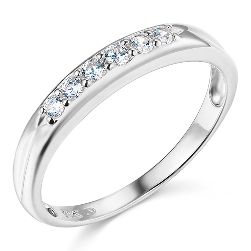 6-Stone Grooved Round-Cut Cubic Zirconia Wedding Band in 14K White Gold Slide 0
