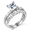 Princess & Baguette CZ Wedding Ring Set in 14K White Gold thumb 0