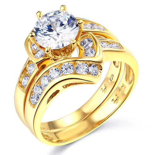 Contour 1.25CT Round-Cut with Side Stones CZ Engagement Ring Set in 14K Yellow Gold 2ctw Slide 0