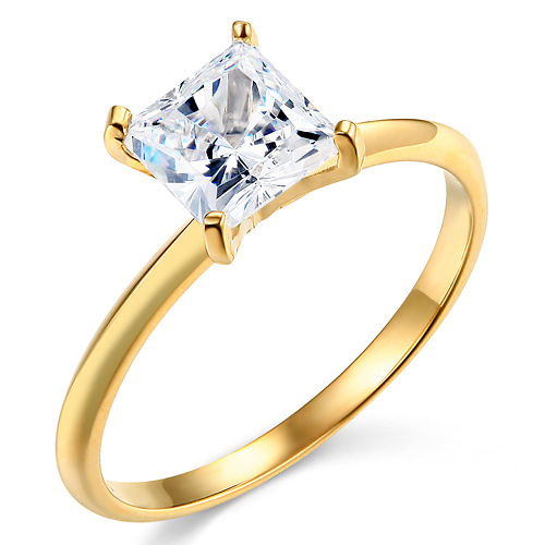 1.25CT Knife-Edge Princess-Cut CZ Engagement Ring Solitaire in 14K Yellow Gold Slide 0