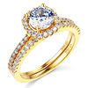 Square Halo 1.25CT Round-Cut CZ Engagement Ring Set in 14K Yellow Gold thumb 0