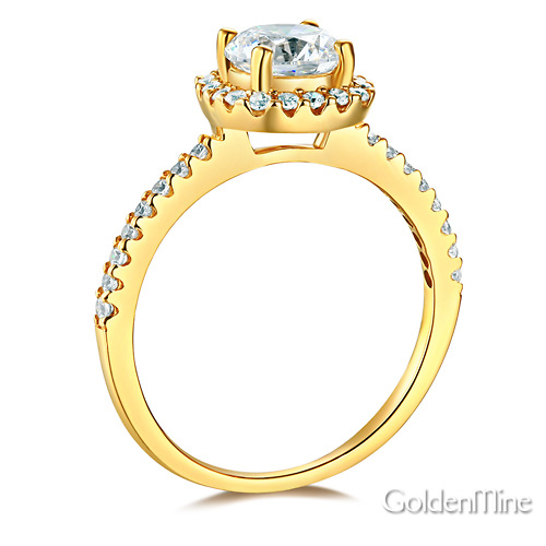 Square Halo 1.25CT Round-Cut CZ Engagement Ring Set in 14K Yellow Gold Slide 2