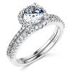 Square Halo 1.25CT Round-Cut CZ Wedding Ring Set in 14K White Gold thumb 0