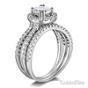 Reverse Split Shank Pave Halo 1-CT Round CZ Wedding Ring Set in 14K White Gold thumb 1