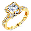 Halo 1.25 CT Princess-Cut & Round Side CZ Wedding Ring Set in 14K Yellow Gold thumb 0