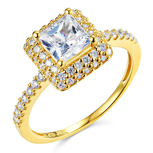 Halo 1.25 CT Princess-Cut & Round Side CZ Wedding Ring Set in 14K Yellow Gold Slide 1