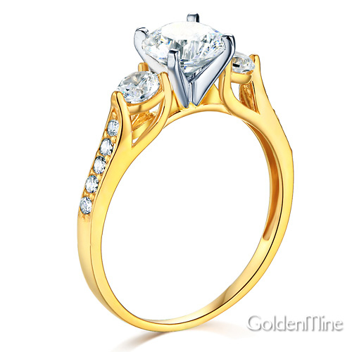 3-Stone Trellis Round-Cut CZ Engagement Ring in Two-Tone 14K Yellow Gold 1.5ctw Slide 1