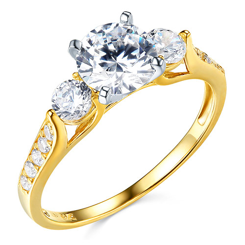 3-Stone Trellis Round-Cut CZ Engagement Ring in Two-Tone 14K Yellow Gold 1.5ctw Slide 0