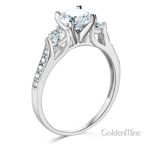 3-Stone Trellis Round-Cut CZ Engagement Ring in 14K White Gold 1.5ctw Slide 1
