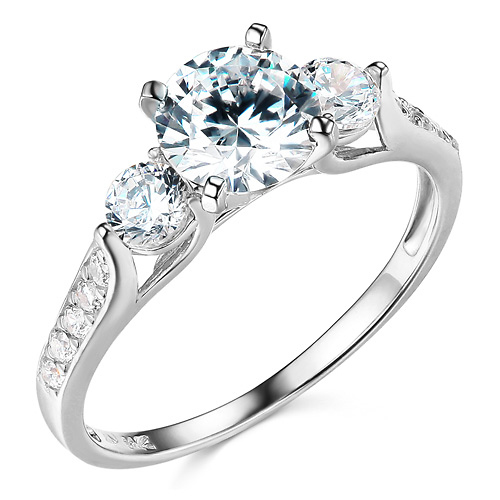 3-Stone Trellis Round-Cut CZ Engagement Ring in 14K White Gold 1.5ctw Slide 0