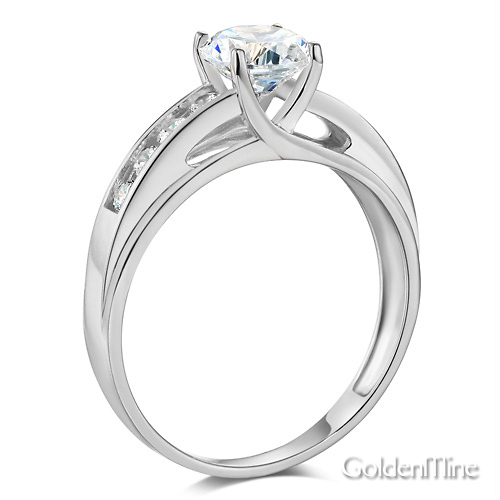 Cathedral Trellis-Set 1-CT Round-Cut CZ Engagement Ring in 14K White Gold Slide 1