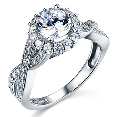 Woven Criss-Cross Halo 1-CT Round-Cut CZ Engagement Ring in 14K White Gold