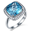 4.9-CT Aqua Blue Cushion-Cut Halo CZ Engagement Ring in 14K White Gold thumb 0