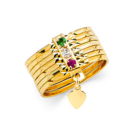 CZ Diamond-Cut 7 Day Semanario Ring in 14K Tricolor Gold Solid Slide 0