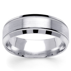 7mm Beveled Milgrain Edge 14K White Gold Wedding Band for Men