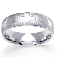 6mm Cross Textured 14K White Gold Christian Wedding Ring