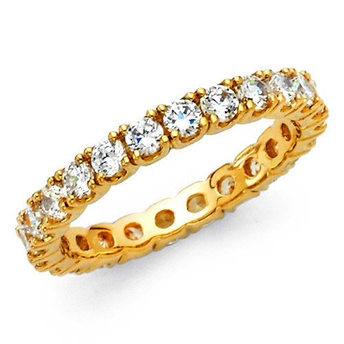 2.5mm Scalloped Prong CZ Eternity Ring in 14K Yellow Gold Slide 0