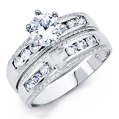 Christian Cross 1-CT Round-Cut CZ Wedding Ring Set in Sterling Silver (Rhodium)