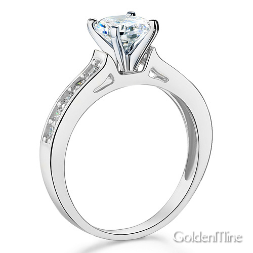 Cathedral Round-Cut CZ Engagement Ring in Sterling Silver (Rhodium) with Pave Side Stones Slide 1