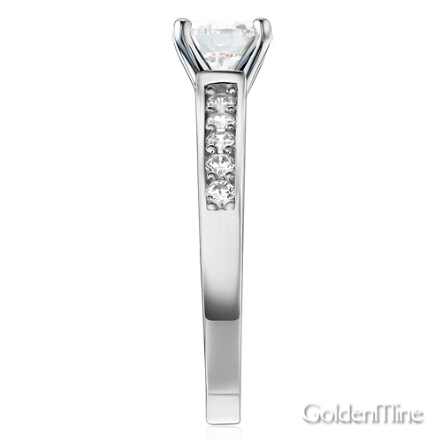 Cathedral Round-Cut CZ Engagement Ring in Sterling Silver (Rhodium) with Pave Side Stones Slide 2