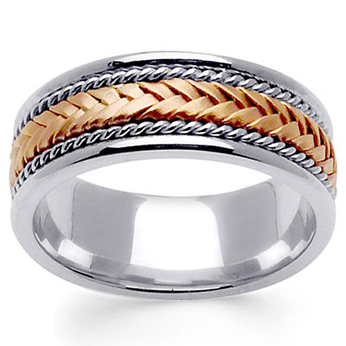 8mm Hand-Woven Rope Rose Braided Men's Wedding Band - 14K Two-Tone Gold Slide 0