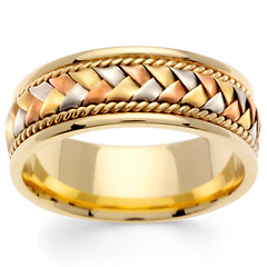 8.5mm Handmade Rope & TriGold Braided Men's Wedding Band - 14K Yellow Gold