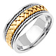 8.5mm Handmade Woven Cord Yellow Braided Men's Wedding Ring - 14K Two-Tone Gold thumb 1