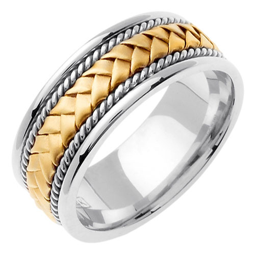 8.5mm 14K White Gold Handmade Rope & Woven Wedding Band 