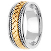 8.5mm Handmade Woven Cord Yellow Braided Men's Wedding Ring - 14K Two-Tone Gold thumb 2