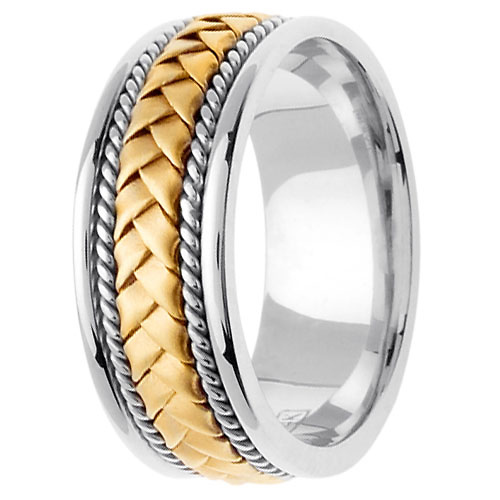 8.5mm Handmade Woven Cord Yellow Braided Men's Wedding Ring - 14K Two-Tone Gold Slide 2