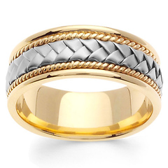 8.5mm Handmade Cord & White Woven Men's Wedding Band - 14K Two-Tone Gold