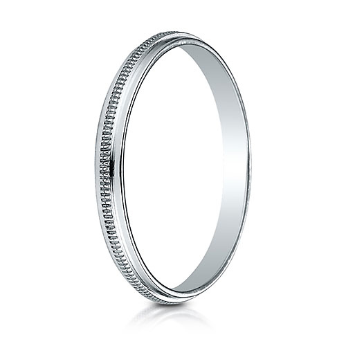 2mm Milgrain Center 14K White Gold Wedding Band Ring Slide 1