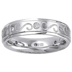 14K White Gold Scroll Design Diamond Wedding Band